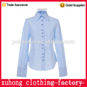 sky bule many buttons long sleeve ladies shirts